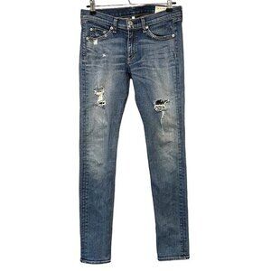 RAG & BONE Women's jeans, size 28,‎ mid-rise skinny, blue denim, distressed